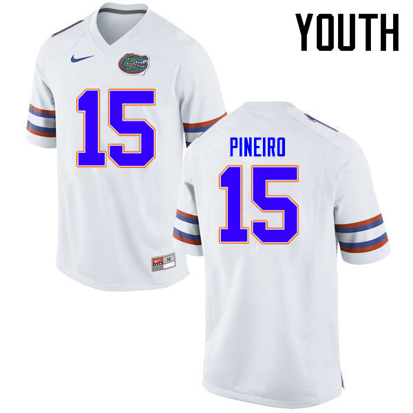 Youth Florida Gators #15 Eddy Pineiro College Football Jerseys Sale-White - Click Image to Close